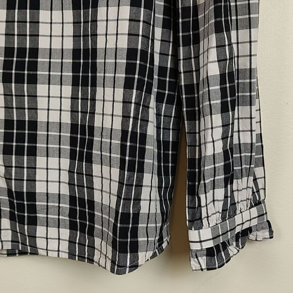 LOFT Long Sleeve Button Down Ruffled Blouse Black and White Plaid - Picture 4 of 12
